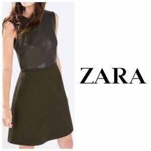 Zara Faux Leather and Wool Little Black Dress